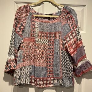 Fred David Red and Blue Patchwork Blouse